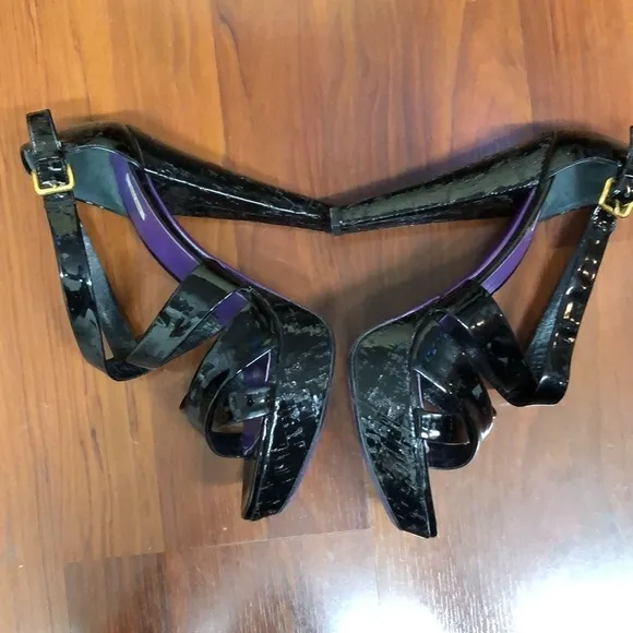 Miu Miu Black Patent Leather Strappy Platform Sandals Size 40.5 EU 10.5 US