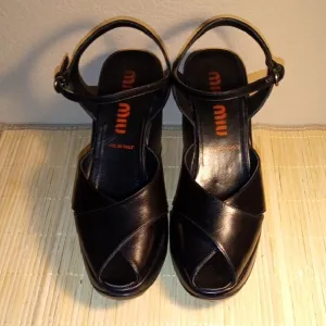 MIU MIU Black Women's Sandals Platforms EU Size 39.5