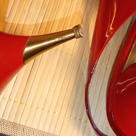 MIU MIU Candy Apple Red Patent Leather/Gold Medal Peep Toe Slingback Heels Sz 40