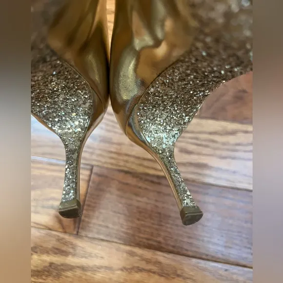 MIU MIU Gold Lame Leather Glitter Pumps Shoes Sz 36.5 US 6