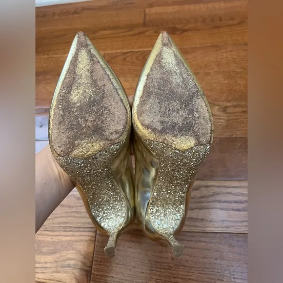 MIU MIU Gold Lame Leather Glitter Pumps Shoes Sz 36.5 US 6