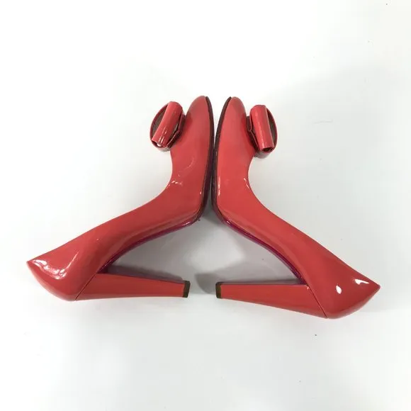 MIU MIU Shoes Womens 6 EU 36.5 Coral Orange Patent Leather Heels Bow Designer