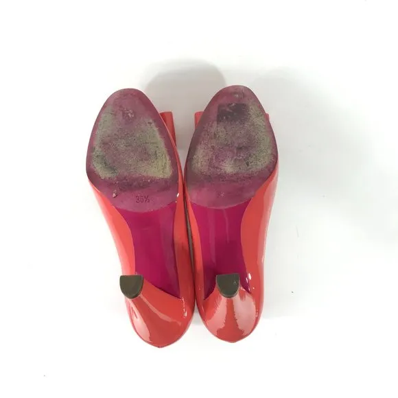 MIU MIU Shoes Womens 6 EU 36.5 Coral Orange Patent Leather Heels Bow Designer