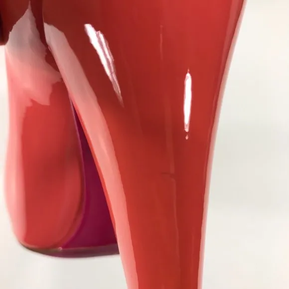 MIU MIU Shoes Womens 6 EU 36.5 Coral Orange Patent Leather Heels Bow Designer