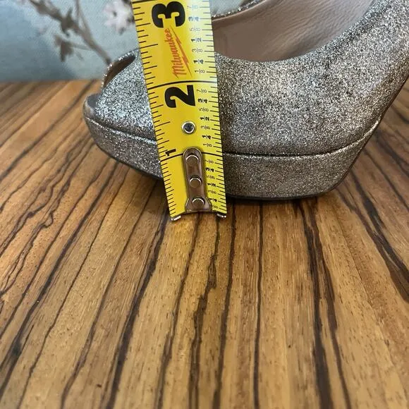 Miu Miu Silver Glitter Peep Toe Heels Pumps Stilettos Size 7 ½