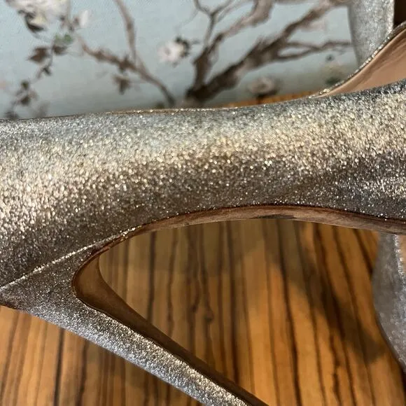 Miu Miu Silver Glitter Peep Toe Heels Pumps Stilettos Size 7 ½