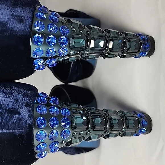 Miu Miu Velvet Blue Crystal Embellishments D'Orsay‎ Pumps Women's Size 36 1/2