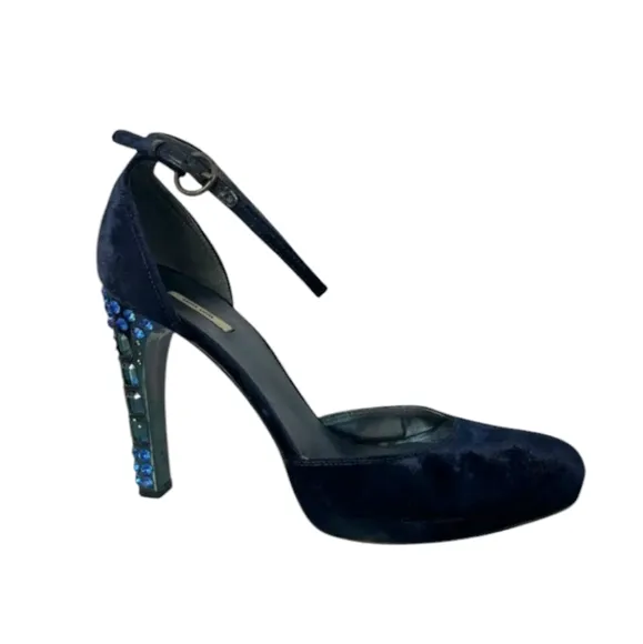 Miu Miu Velvet Blue Crystal Embellishments D'Orsay‎ Pumps Women's Size 36 1/2