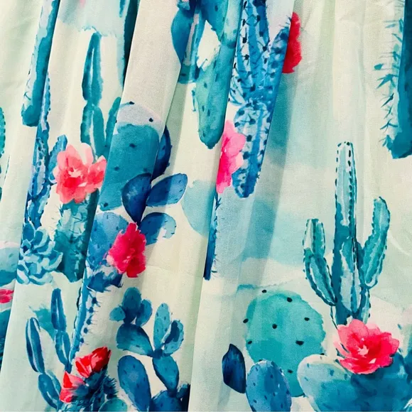 Modcloth Green Blue Floral Fit Flare Halter Cocktail Mini Midi Dress Medium