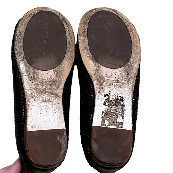Monnalisa Italian Black Sparkly Flats Girls Sz 31 (13.5 US Equivalent)