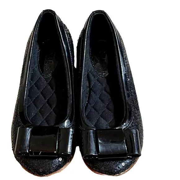 Monnalisa Italian Black Sparkly Flats Girls Sz 31 (13.5 US Equivalent)
