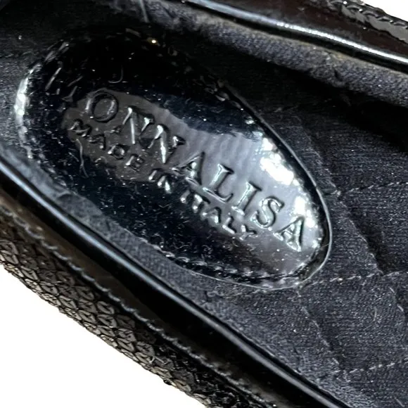 Monnalisa Italian Black Sparkly Flats Girls Sz 31 (13.5 US Equivalent)