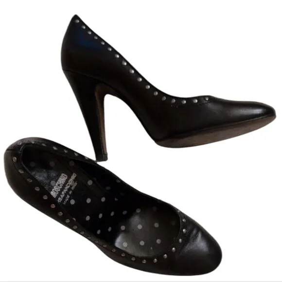Moschino black leather heels Elegant Studded size 6.5