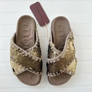 MOU Sandals Criss-Cross Bio Sandal Plain Gold Sequin Tan Slides 38 NWT