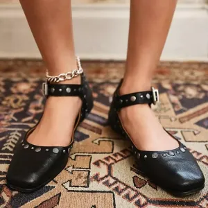 Mystic Studded Leather  Mary Jane Flats - NWOT