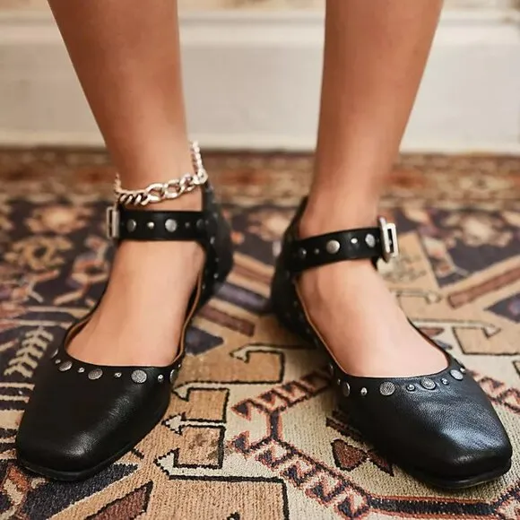 Mystic Studded Leather  Mary Jane Flats - NWOT
