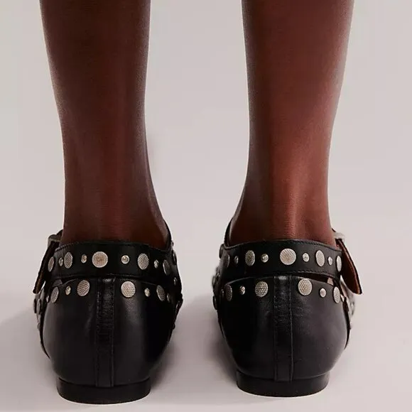 Mystic Studded Leather  Mary Jane Flats - NWOT