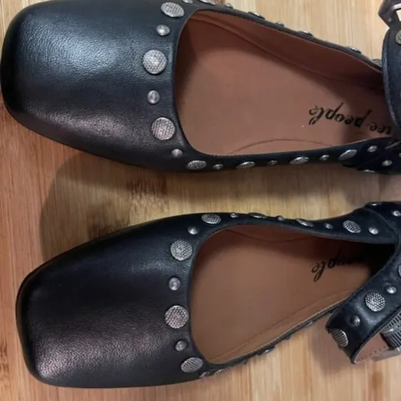 Mystic Studded Leather  Mary Jane Flats - NWOT