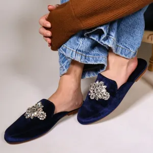 Mystique Mules Navy Velvet Shoes Flats NWT Sz 10 / 9