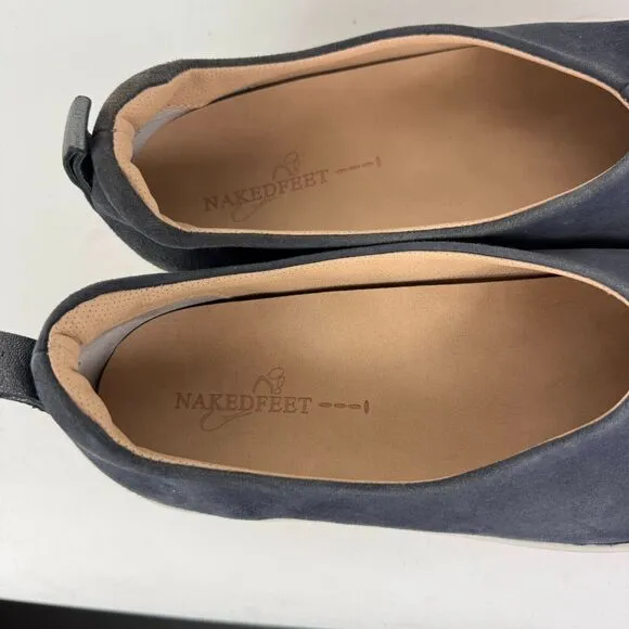 Naked Feet Regime Platform Flats Women's 8.5 Black Faux Leather Slip-On Comfort