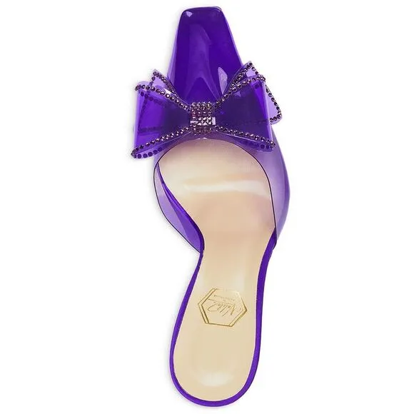 Nalebe Womens Dimante Purple Glitter Square Toe Slip On Mules Shoes New