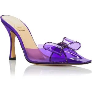 Nalebe Womens Dimante Purple Glitter Square Toe Slip On Mules Shoes New