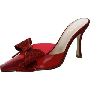 Nalebe Womens Dimante Red Glitter Square Toe Slip On Mules Shoes New