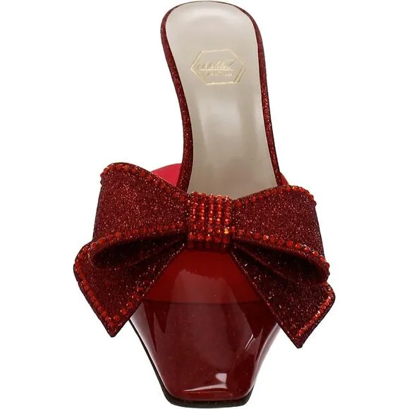 Nalebe Womens Dimante Red Glitter Square Toe Slip On Mules Shoes New