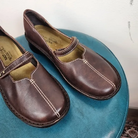 NAOT Women's Mary Janes Brown Leather Flats Shoes Size 42/L11