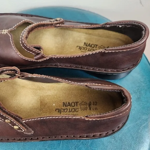 NAOT Women's Mary Janes Brown Leather Flats Shoes Size 42/L11