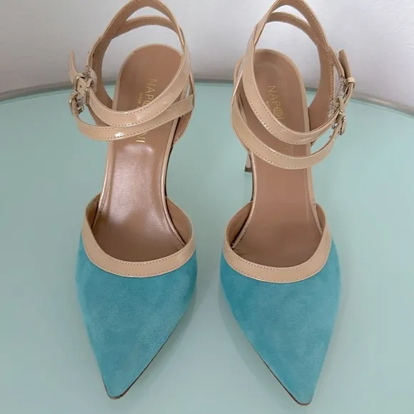 Napoleoni Suede &amp; Patent Leather Italian Shoes Pumps Size 39 Four Inch Heels