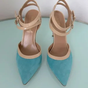 Napoleoni Suede &amp; Patent Leather Italian Shoes Pumps Size 39 Four Inch Heels