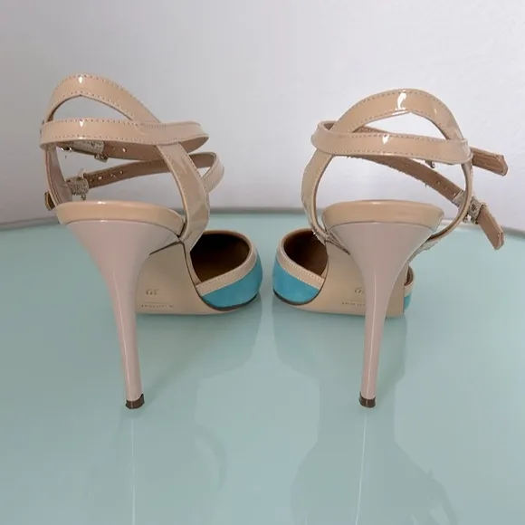 Napoleoni Suede &amp; Patent Leather Italian Shoes Pumps Size 39 Four Inch Heels