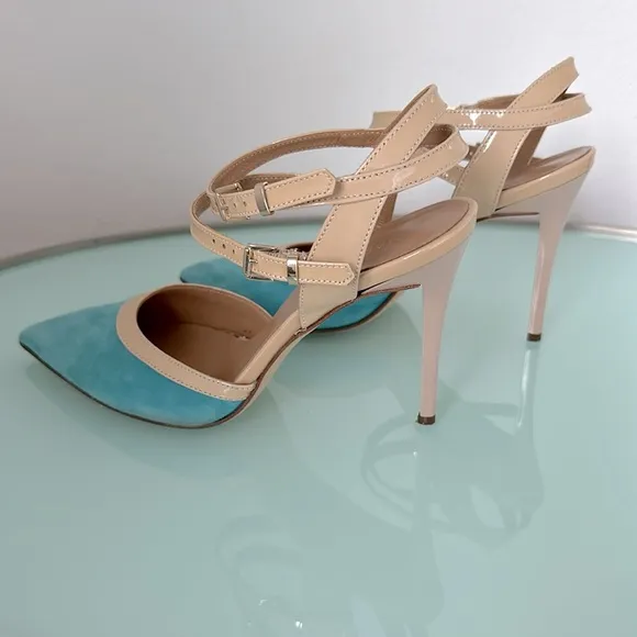 Napoleoni Suede &amp; Patent Leather Italian Shoes Pumps Size 39 Four Inch Heels