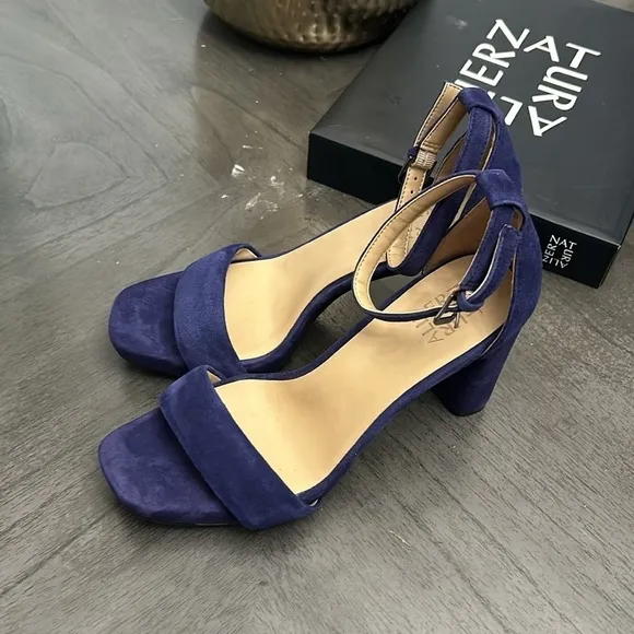 NATURALIZER Joy Womens Square Toe Dress Sandals In Haven Blue Suede