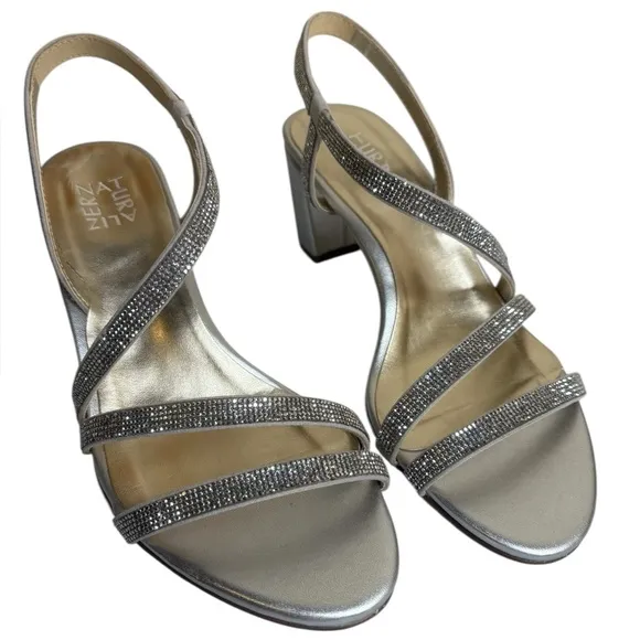 Naturalizer sz 9 Silver Fabric Vanessa Dress Strappy Open Toe Sandal New no Box
