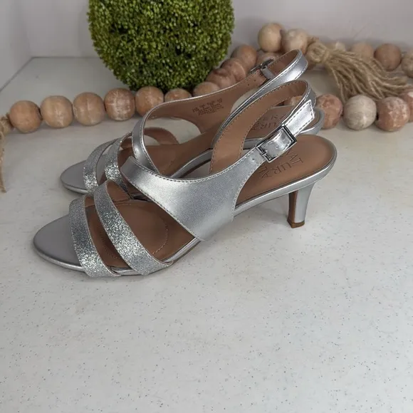 Naturalizer Taimi Heeled Sandals, Silver, Women's 8.5 M
