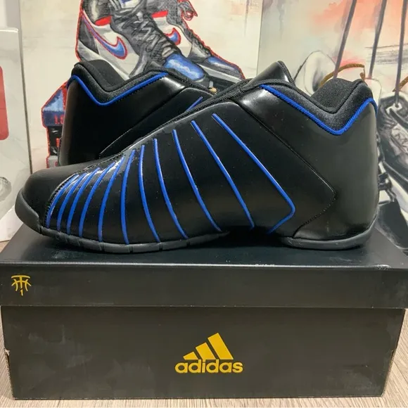 New Adidas TMAC 3 Restomod Black Royal Blue GU0258 Men's Sz 9 Basketball Shoes.