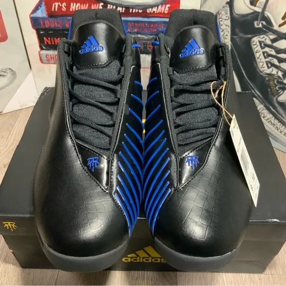 New Adidas TMAC 3 Restomod Black Royal Blue GU0258 Men's Sz 9 Basketball Shoes.