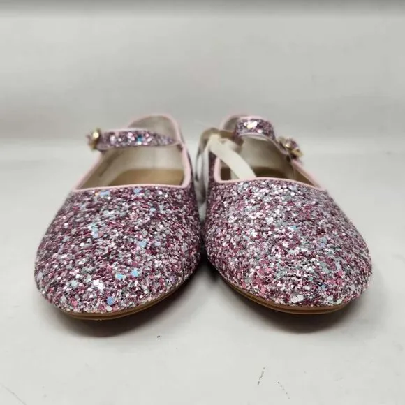 New big girl's 5 Crewcuts x J Crew pink glitter Mary Jane flats dress shoes
