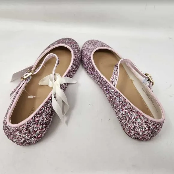New big girl's 5 Crewcuts x J Crew pink glitter Mary Jane flats dress shoes