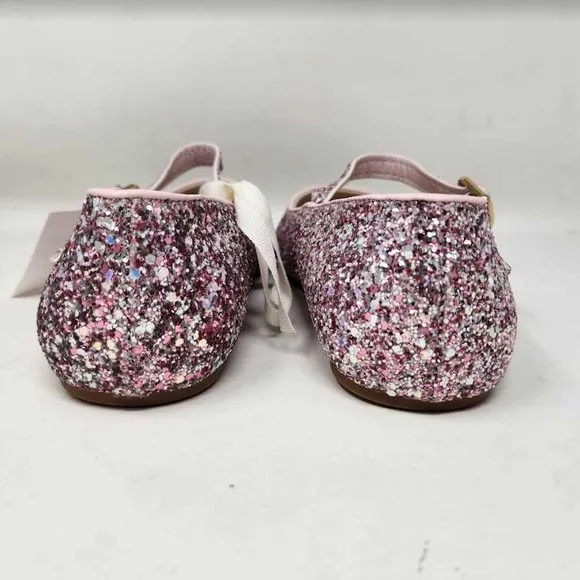 New big girl's 5 Crewcuts x J Crew pink glitter Mary Jane flats dress shoes