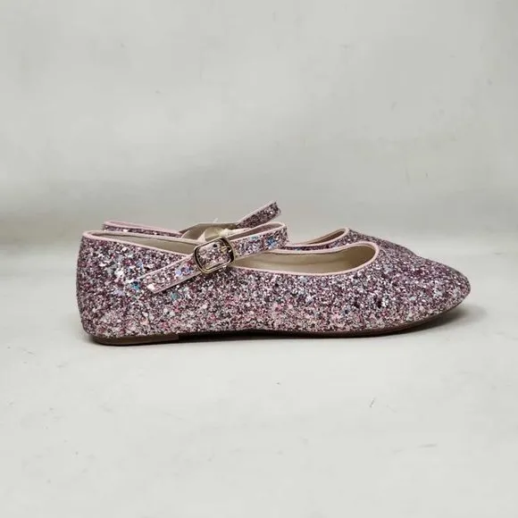 New big girl's 5 Crewcuts x J Crew pink glitter Mary Jane flats dress shoes