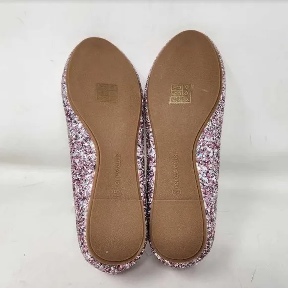 New big girl's 5 Crewcuts x J Crew pink glitter Mary Jane flats dress shoes
