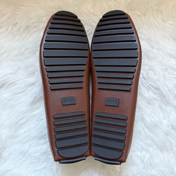 New! BOSS Hugo Boss Logo Noel Grained Leather Moccasins Loafers Driver Shoes