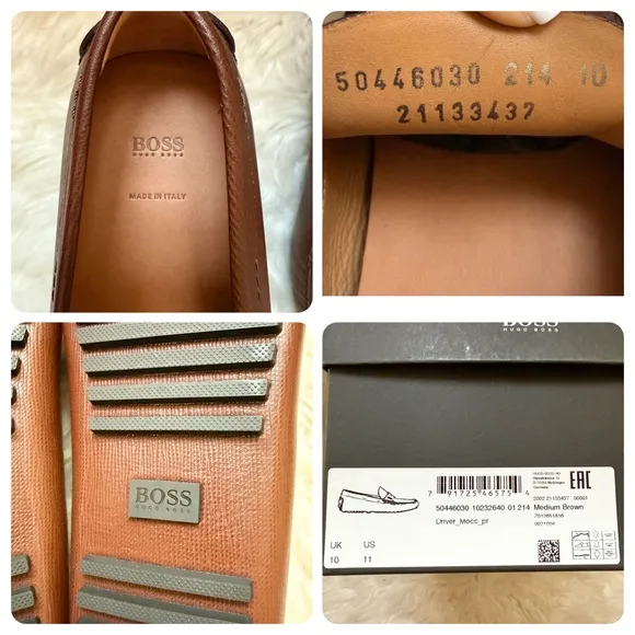 New! BOSS Hugo Boss Logo Noel Grained Leather Moccasins Loafers Driver Shoes