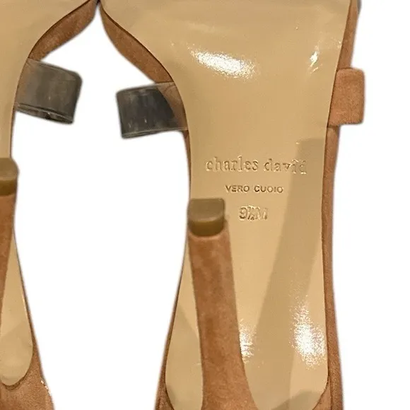 NEW CHARLES DAVID COURTNEY TAN SUEDE LEATHER CRISS CROSS ANKLE STRAP SHOES 9.5