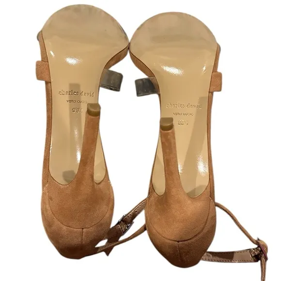 NEW CHARLES DAVID COURTNEY TAN SUEDE LEATHER CRISS CROSS ANKLE STRAP SHOES 9.5