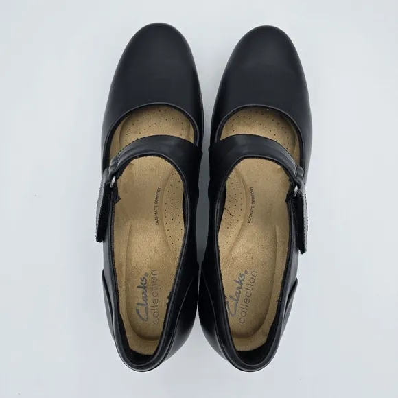 NEW Clarks Collection Emslie Lulin Pumps, Black Leather, Women's 9.5M