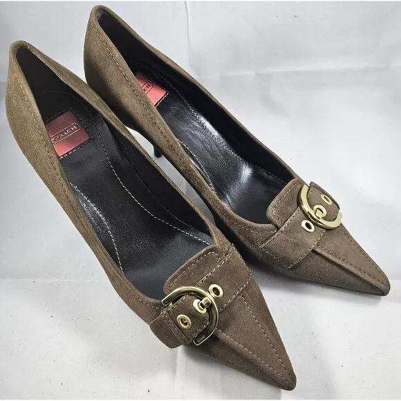 NEW COACH Brown  Flint,Sarrah Kidsuede, Pointed Toe Gold Buckle  ITALY  Size 7